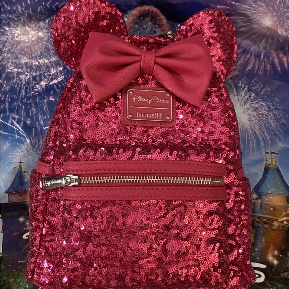 Loungefly Disney Minnie Mouse Pink Orchid Sequin Mini Backpack